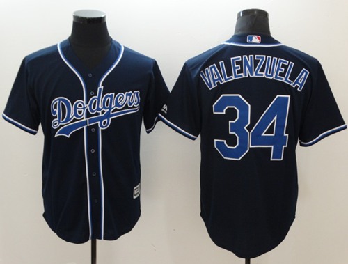 Dodgers #34 Fernando Valenzuela Navy Blue New Cool Base Stitched MLB Jersey - Click Image to Close